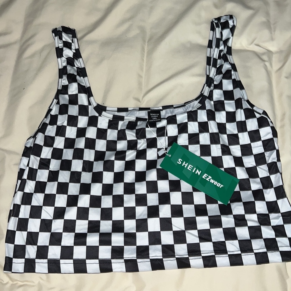 SHEIN Curve EZWear 1XL black and white checkered crop tank top